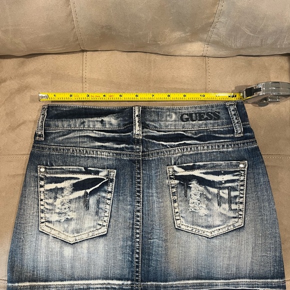 GUESS Mini Denim Skirt Sz Small Distressed Sequins - Picture 4 of 5